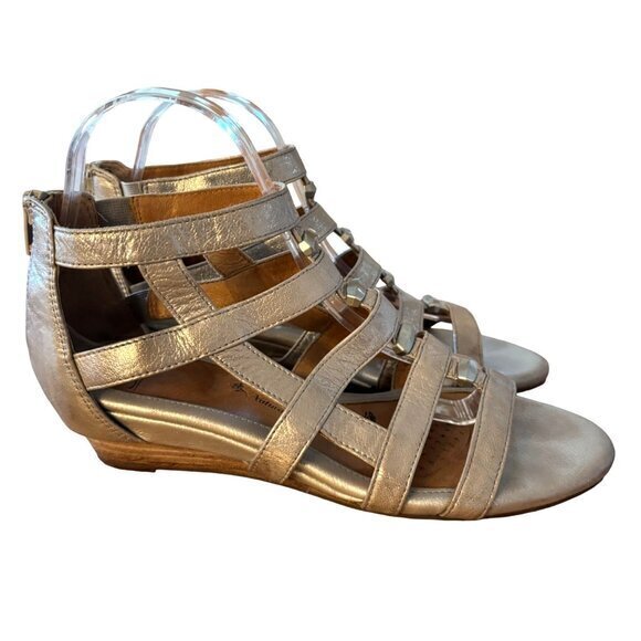 Sofft Women's Rio II Wedge Sandal Silver Metallic Gladiator Strappy Zip Size 8.5 - Picture 2 of 11